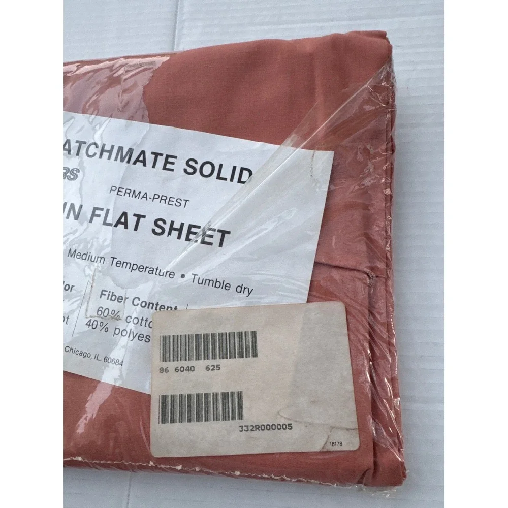 Vintage Sears Matchmate Solid Twin Flat Sheet Apricot Orange Perma-Prest 6040